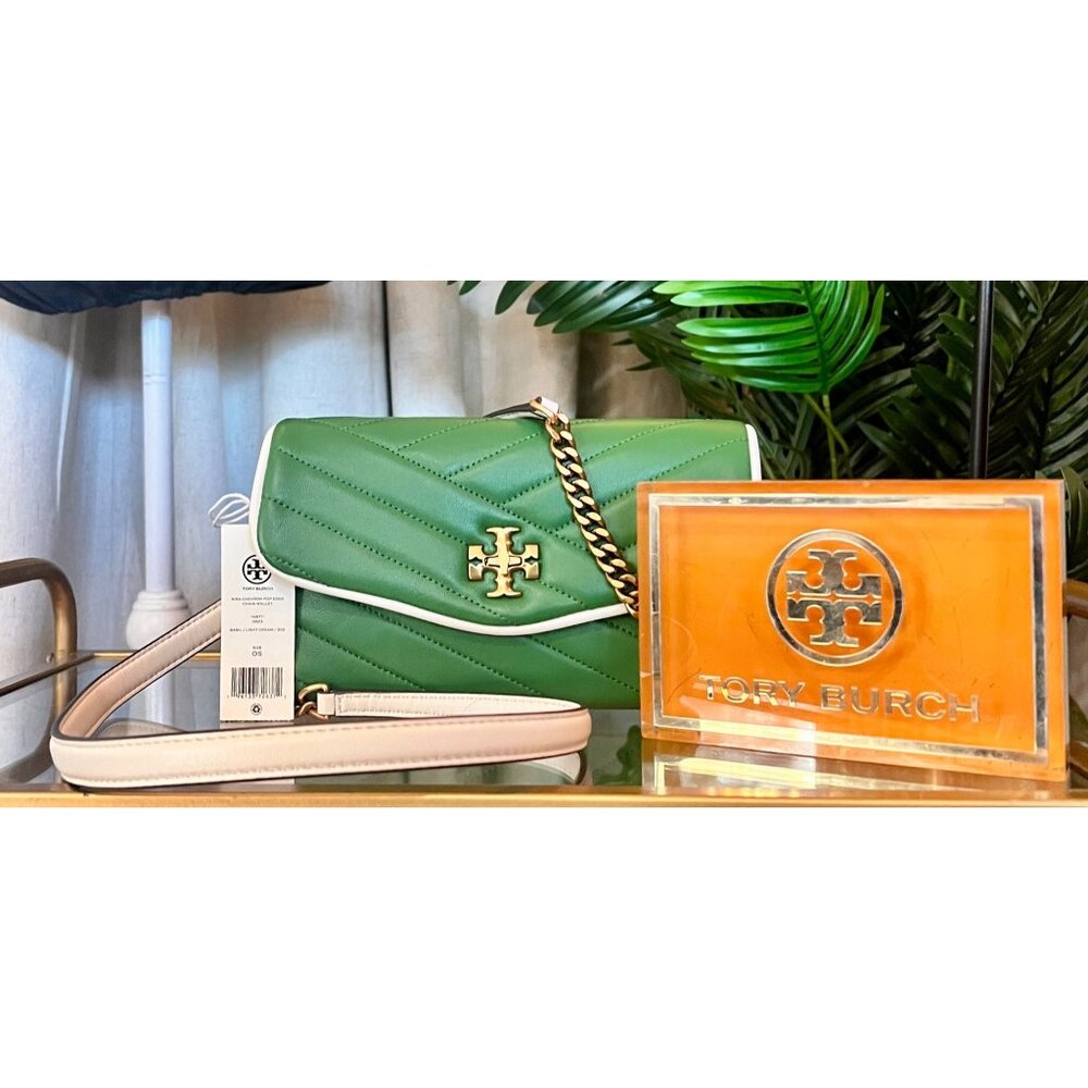 NEW!! TORY BURCH BASIL GREEN KIRA CHEVRON POP HANDBAG